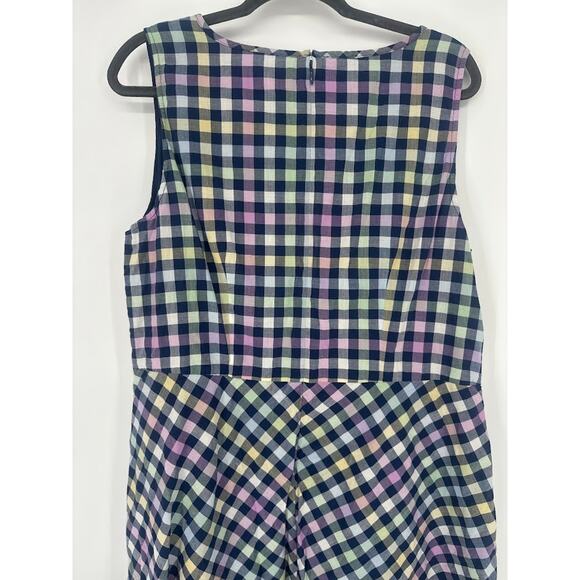 Talbots Dress 14W Rainbow Gingham Sleeveless Preppy Midi Cotton Retro Fit Flare - Picture 4 of 8